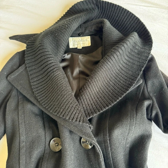 Women's MAX MARA 100% Camel Wool Coat Belted Long size med Black ITALY designer - Picture 9 of 15